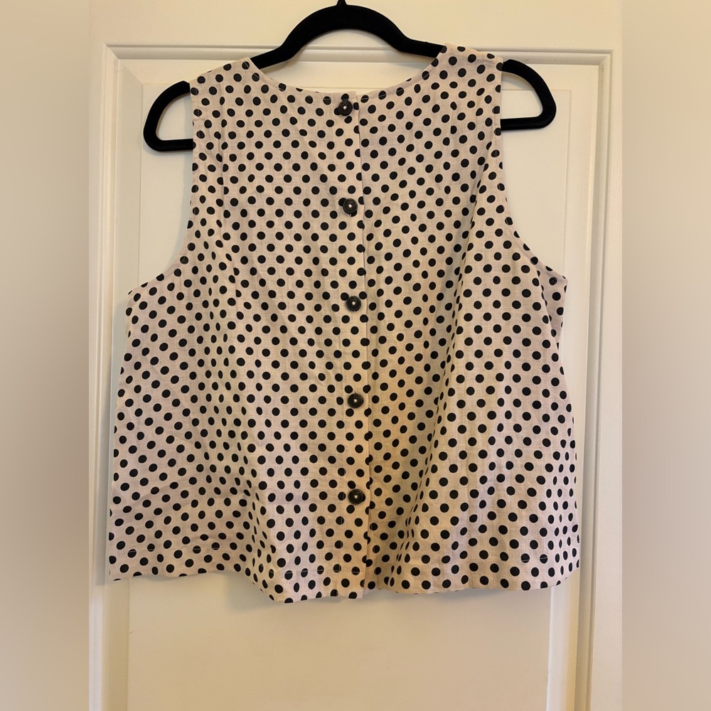 J Crew Maxine Button-Back Top in Dot Linen, size L, new condition - Picture 4 of 7